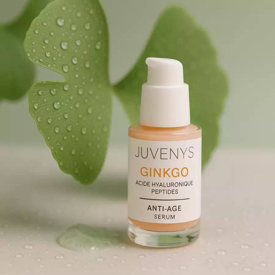 Sérum anti age éclat et fermeté by Juvenys au ginkgo et peptides. Hydratation renforcée
